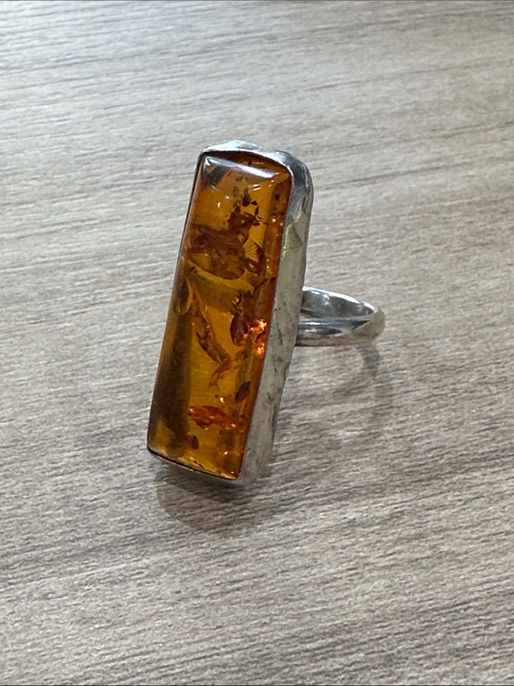 Vintage Amber stone stamped 925 Sterling Silver Statement Ring